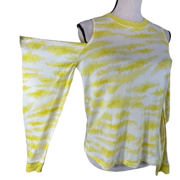 INC Earth Small Top Long Sleeve Stretch Tie-Dye Crew Neck Cutout Shoulder Yellow - Picture 2 of 8